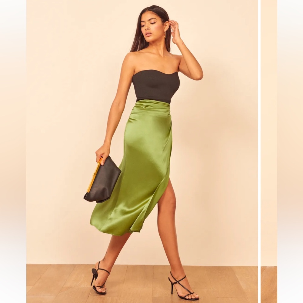 Reformation Sabine Silk Midi Skirt Avocado 4 NWT
